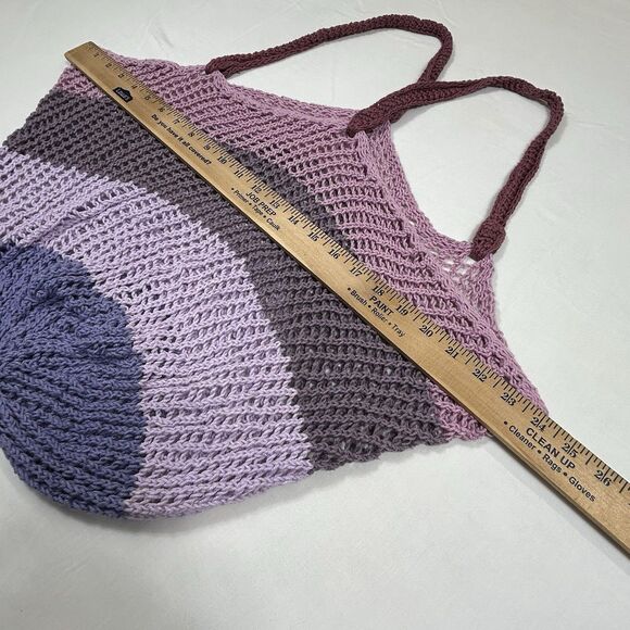 Crochet Market Tote Bag Womens One Size Purple Open Weave Shoulder Net Beach - Picture 4 of 7